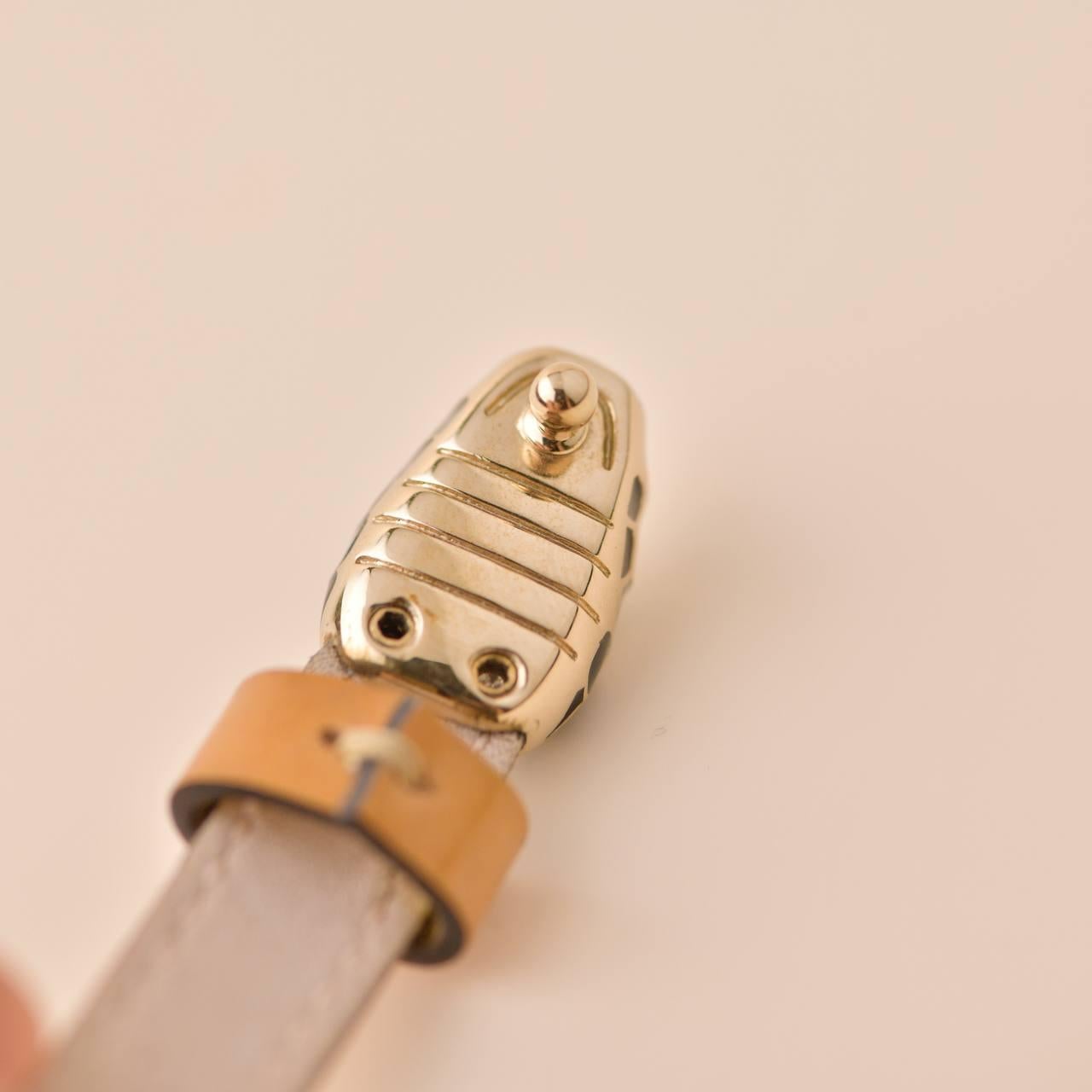 Bvlgari Serpenti Forever Enamel Tan Leather Bracelet Size S For Sale 3