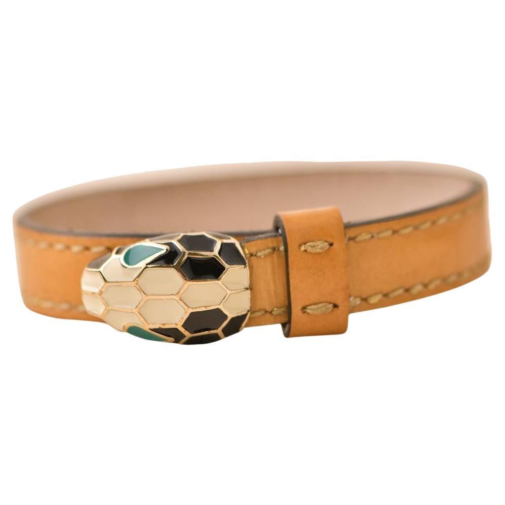 Bvlgari Serpenti Forever Bracelet en cuir brun clair émaillé, taille S