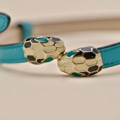 Bvlgari Serpenti Forever Enamel Turquoise Blue Leather Bracelet Size S