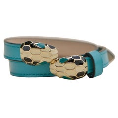 Bvlgari Serpenti Forever Bracelet en cuir bleu turquoise émaillé, taille S