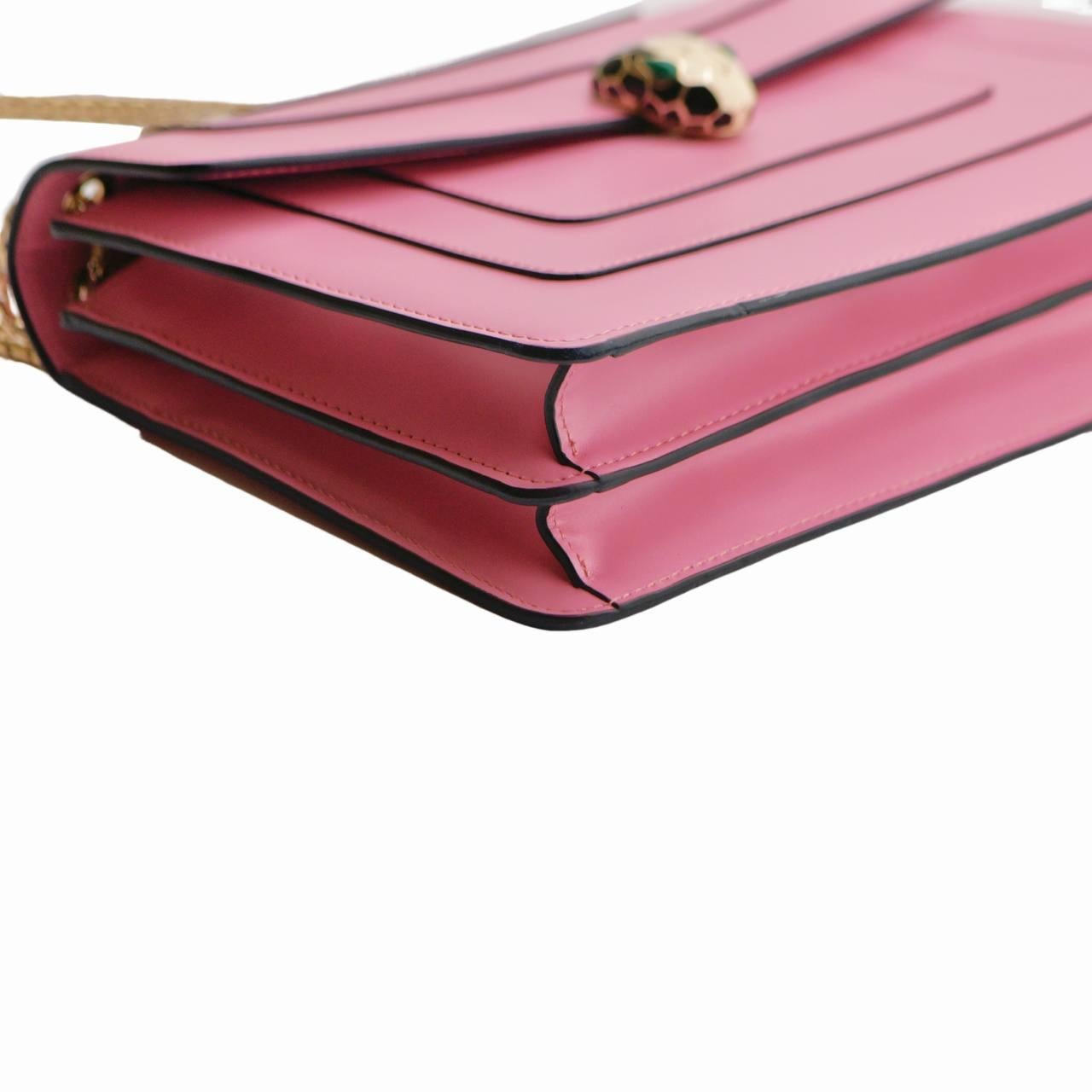Women's or Men's Bvlgari Serpenti Forever Flamingo Leather Chain Medium Shoulder Bag