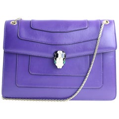 Vintage BVLGARI Serpenti Forever Flap Cover 3mr0625 Purple Leather Shoulder Bag