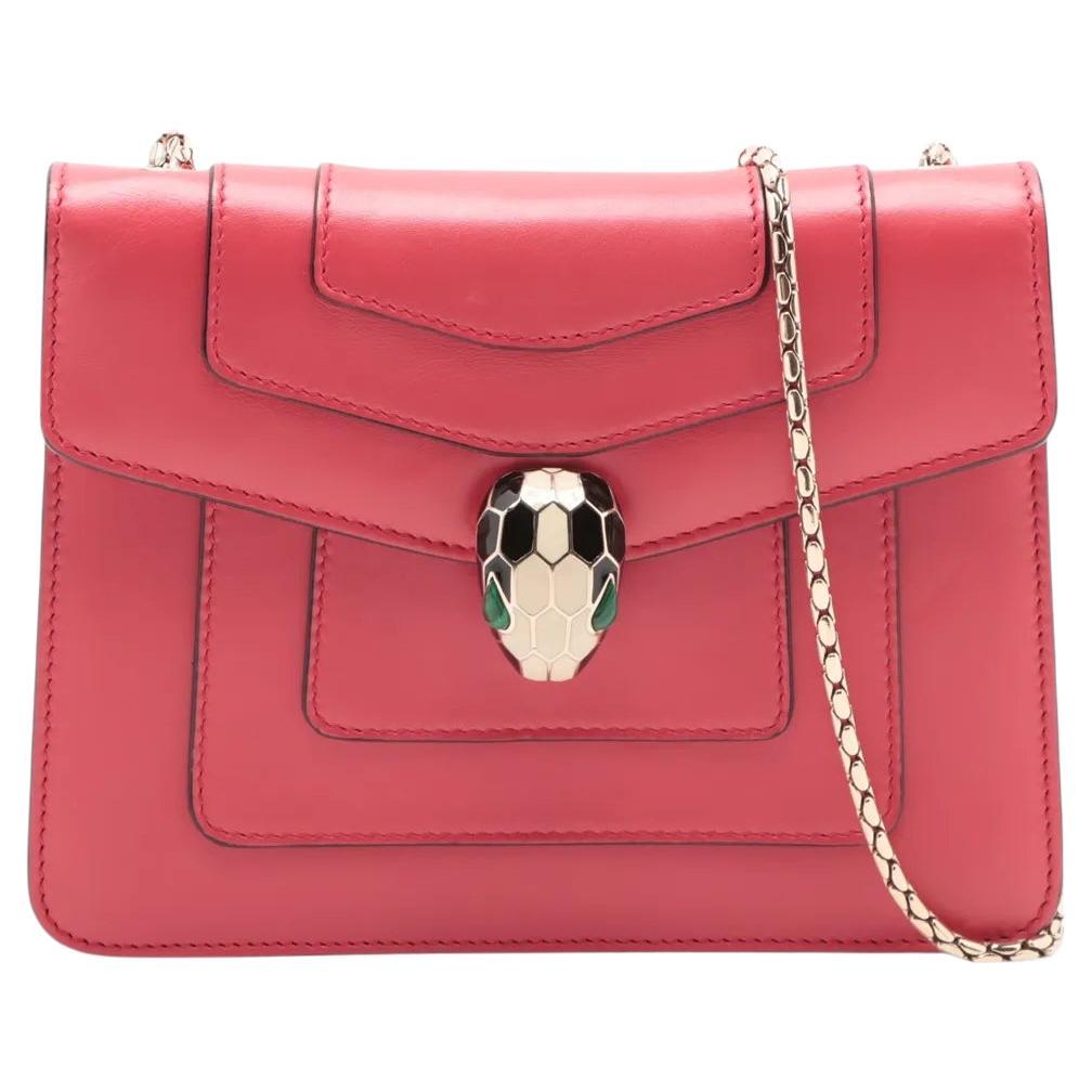 *Bvlgari Serpenti Forever Leder Kette Umhängetasche Rot