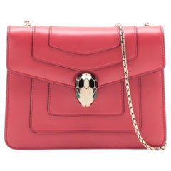 *Bvlgari Serpenti Forever Leather Chain Shoulder Bag Red