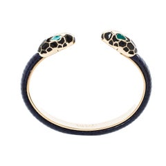 Bvlgari Serpenti Forever Navy Blue Karung Leather Open Cuff Bracelet