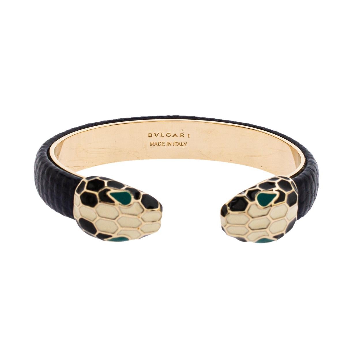 BVLGARI - Serpenti Forever leather and yellow gold-plated brass bracelet |  Selfridges.com