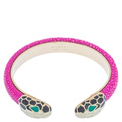 Bvlgari Serpenti Forever Pink Galuchat Leather Open Cuff Bracelet 15 cm
