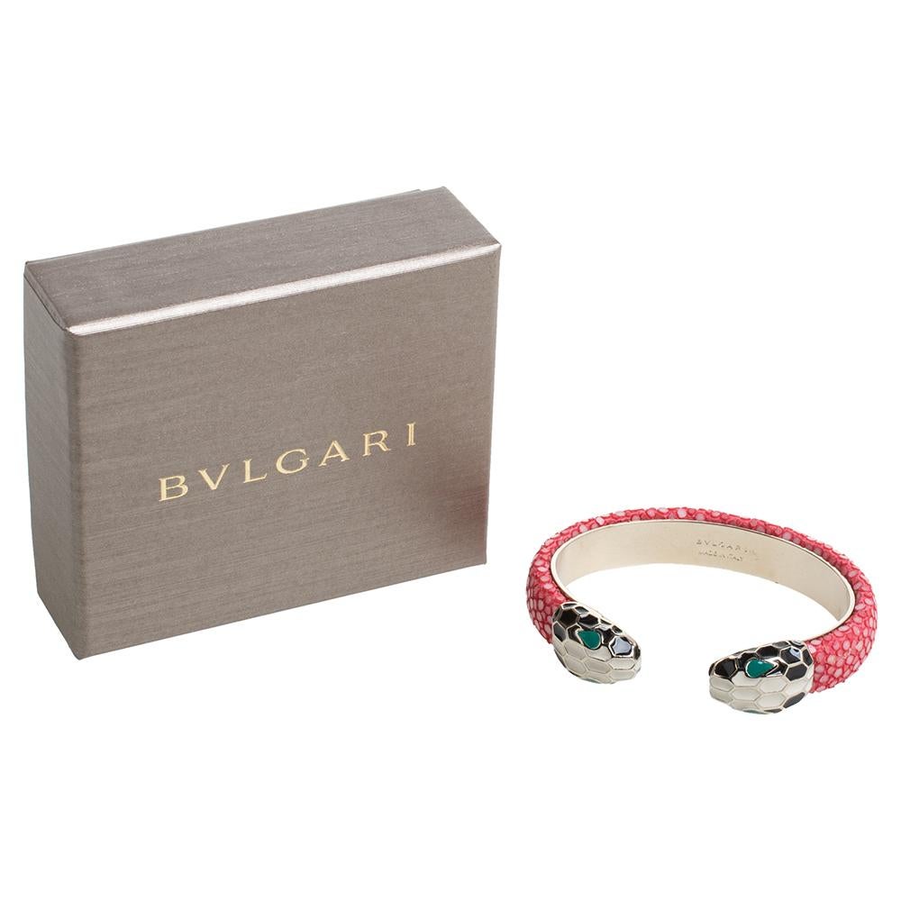Women's Bvlgari Serpenti Forever Pink Galuchat Leather Open Cuff Bracelet