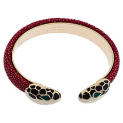 Bvlgari Serpenti Forever Red Galuchat Leather Open Cuff Bracelet