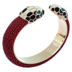 Bvlgari Serpenti Forever Red Galuchat Leather Open Cuff Bracelet