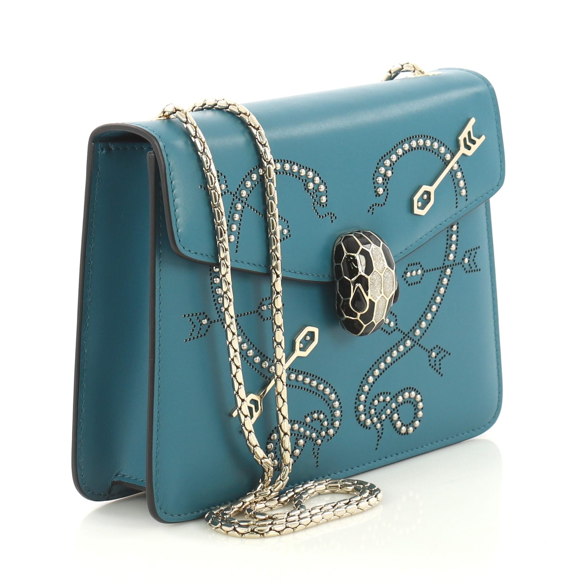 Blue Bvlgari Serpenti Forever Shoulder Bag Embellished Leather Small