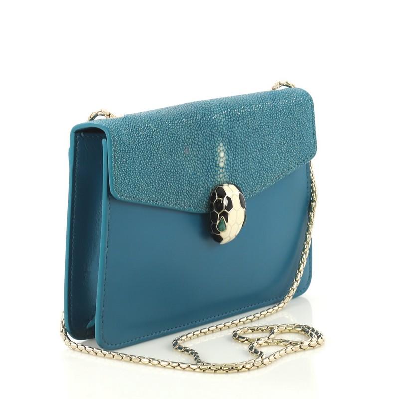Blue Bvlgari Serpenti Forever Shoulder Bag Leather and Stingray Small
