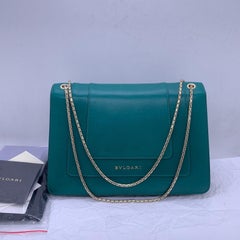 Bvlgari Serpenti Forever Shoulder Chain Crossbody Bag Emerald Green Calf Leather