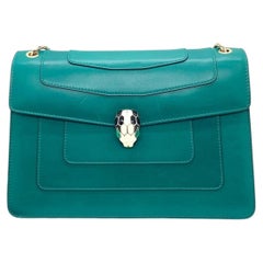 Bvlgari Serpenti Forever Shoulder Chain Crossbody Bag Emerald Green Calf Leather