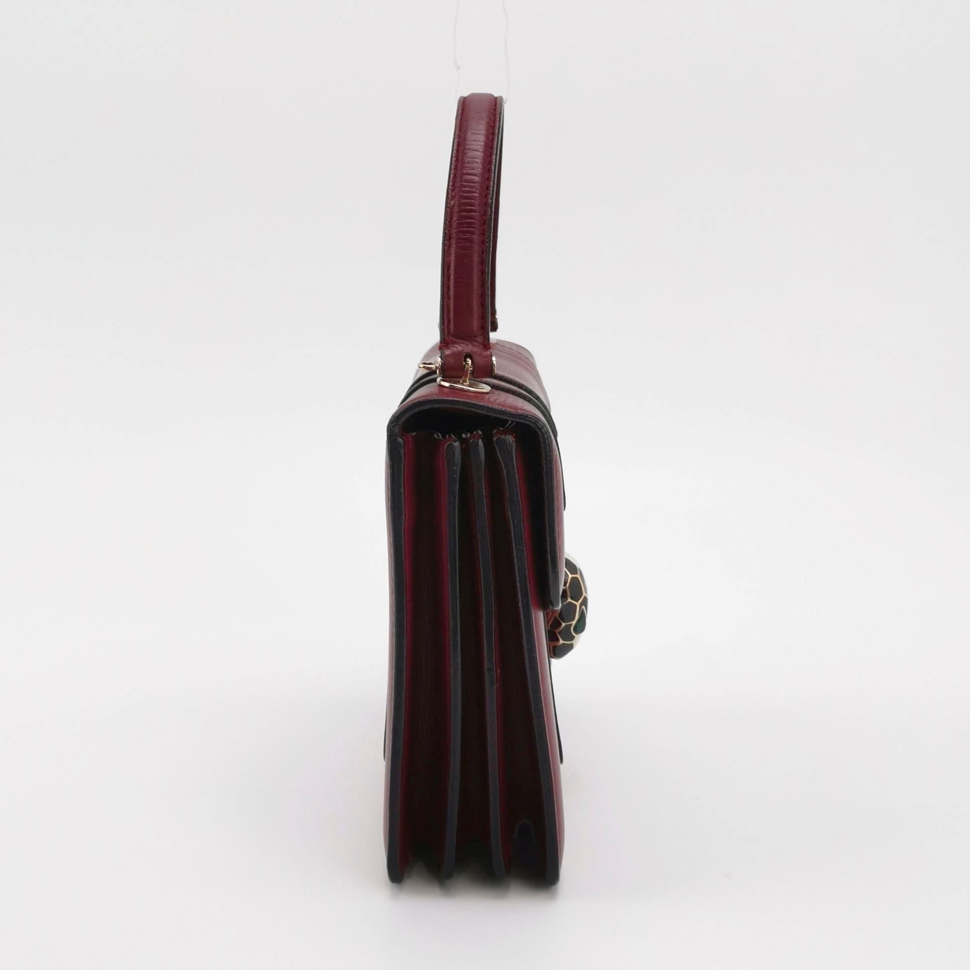 Brown Bvlgari Serpenti Forever Small Leather Top Handle Crossbody Bag Burgundy For Sale