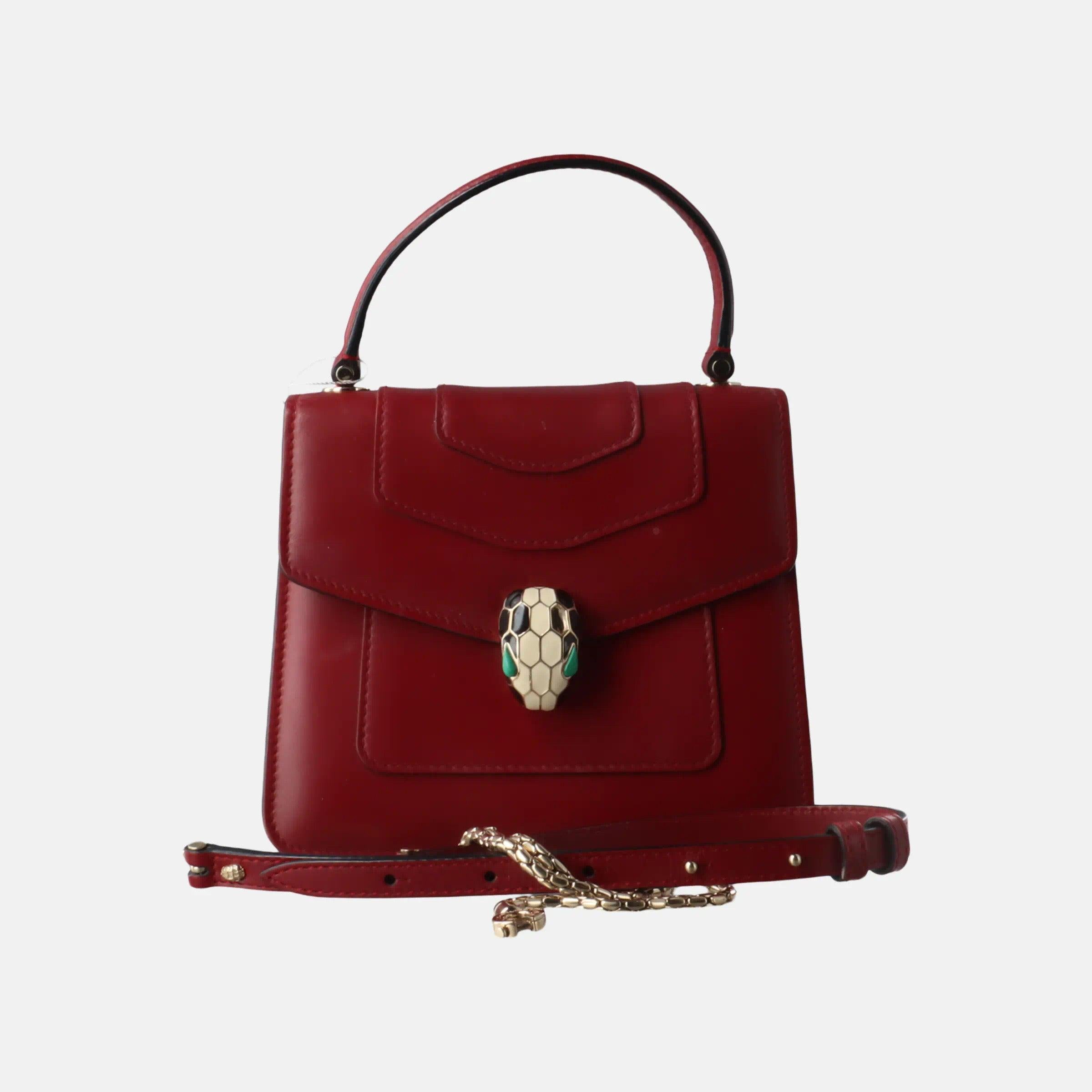 Women's Bvlgari Serpenti Forever Small Leather Top Handle Crossbody Bag Burgundy