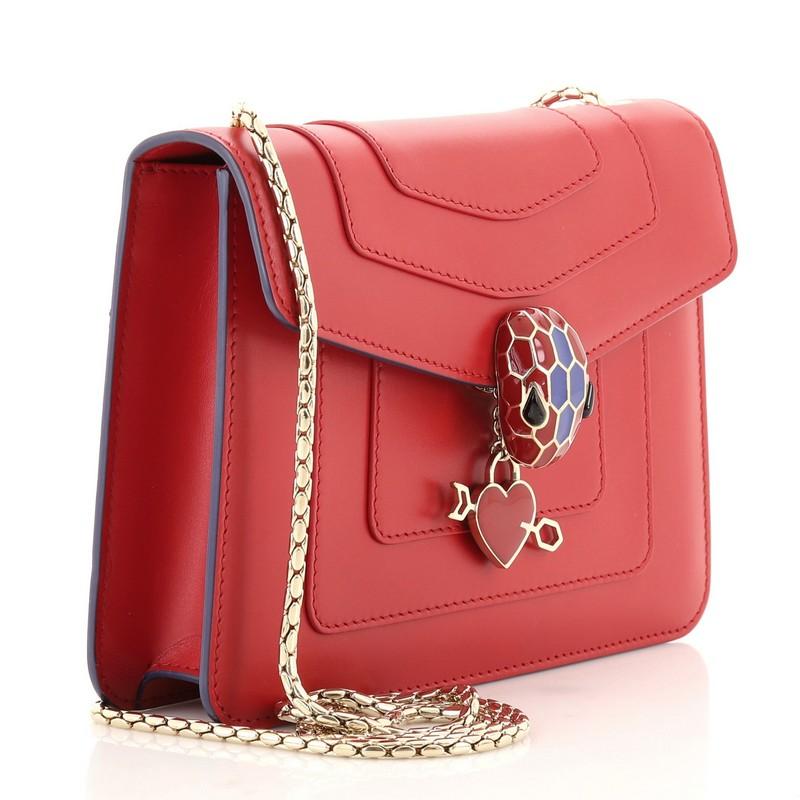 Red Bvlgari Serpenti Forever Square Shoulder Bag Leather Small