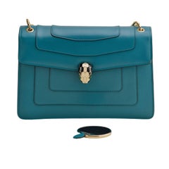 Bvlgari Serpenti Forever Teal Leather Chain Medium Shoulder Bag