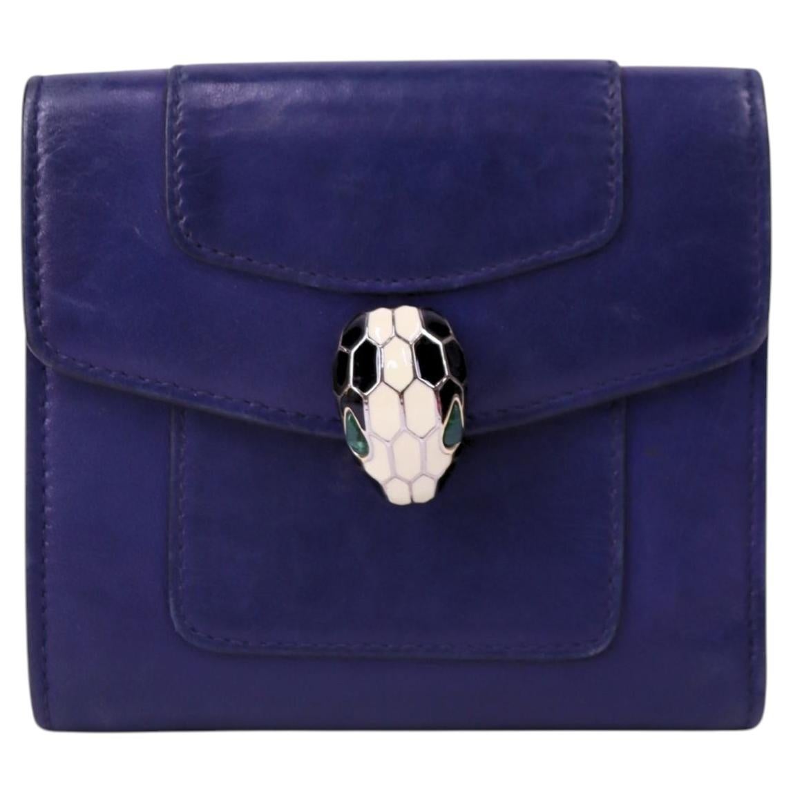 Bvlgari Serpenti Forever Trifold Wallet in Navy Blue Leather For Sale
