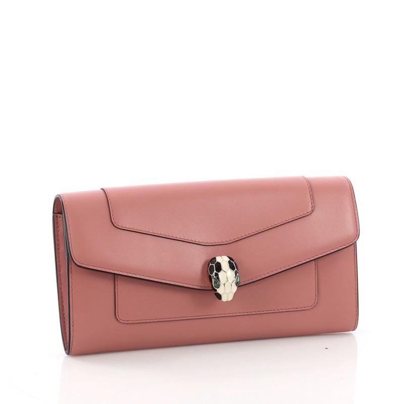 Pink Bvlgari Serpenti Forever Wallet Leather