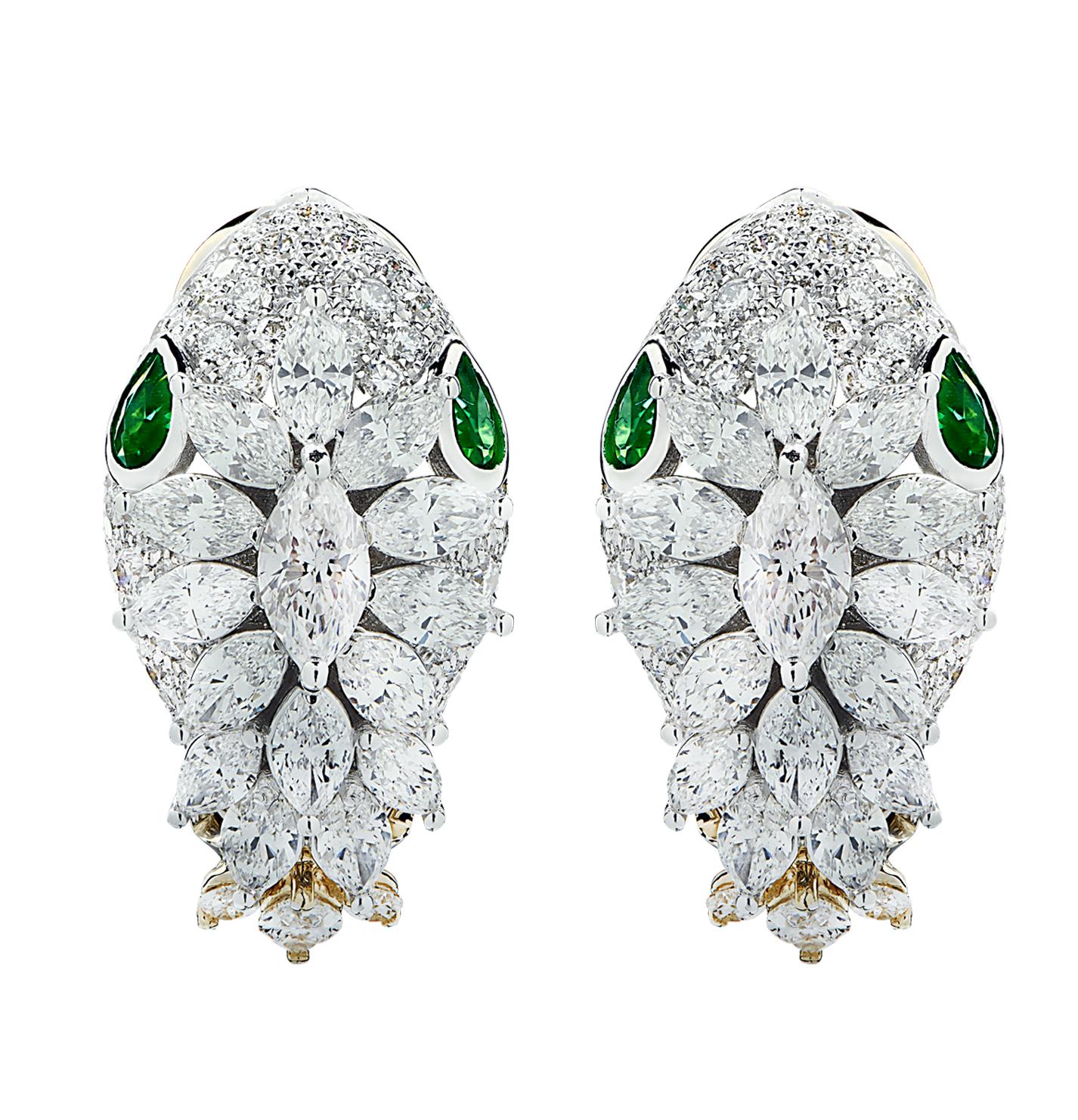 Marquise Cut Bvlgari Serpenti High Jewelry Diamond & Emarald Earrings