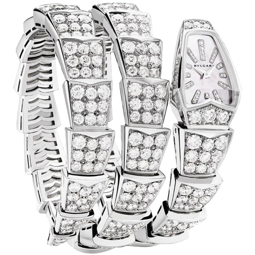 Bvlgari Serpenti Jewelry White Gold Diamonds Watch For Sale