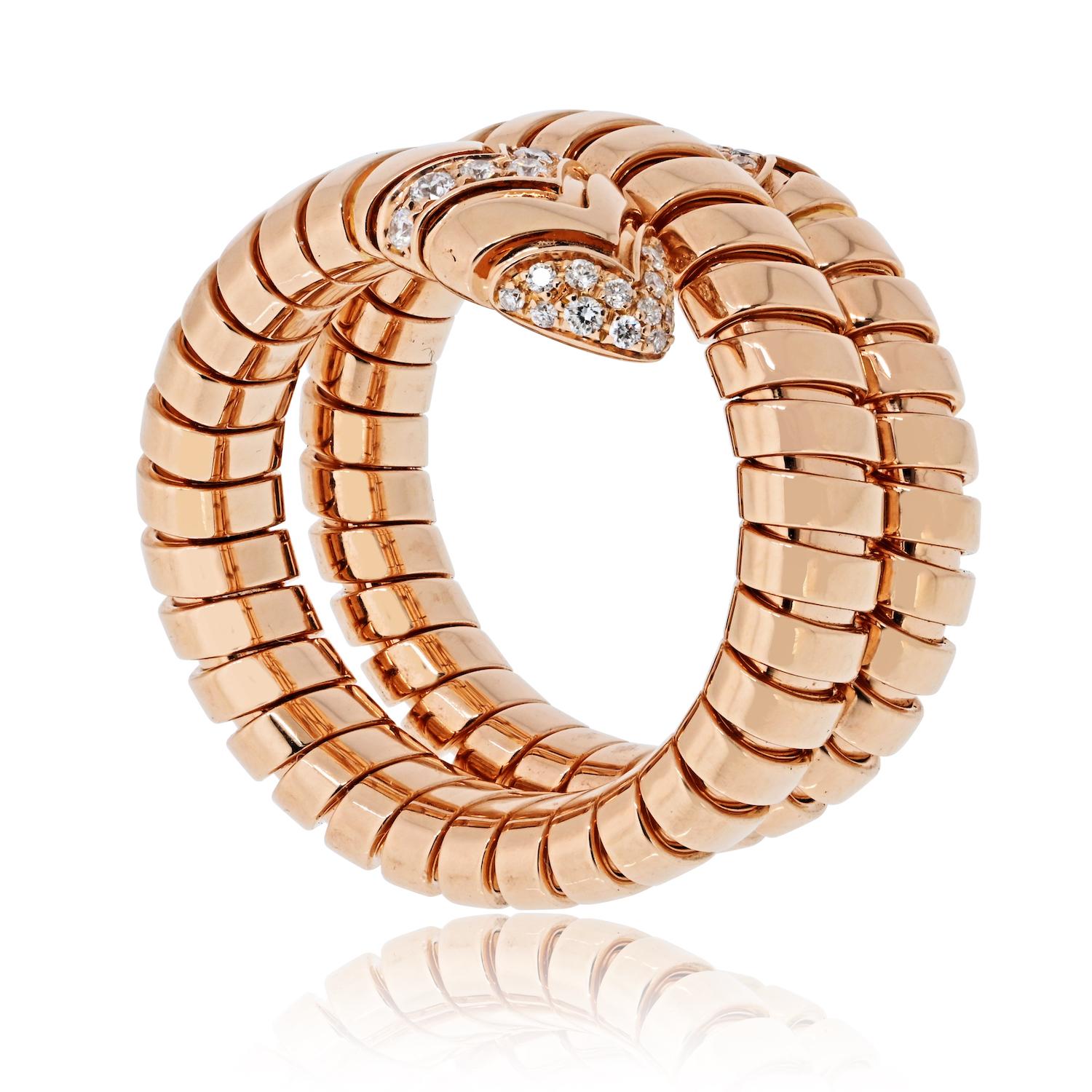 Bvlgari Serpenti L 18K Rose Gold Diamant Tubogas Ring (Moderne) im Angebot