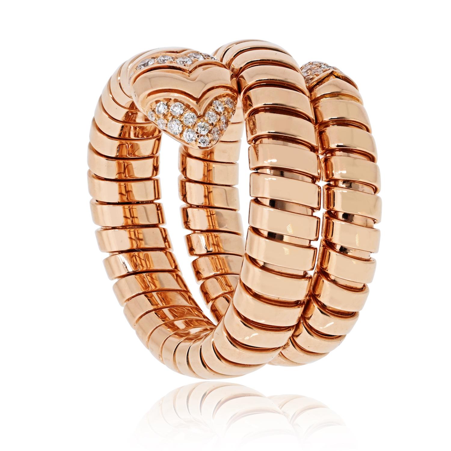 Bvlgari Serpenti L 18K Rose Gold Diamant Tubogas Ring (Rundschliff) im Angebot