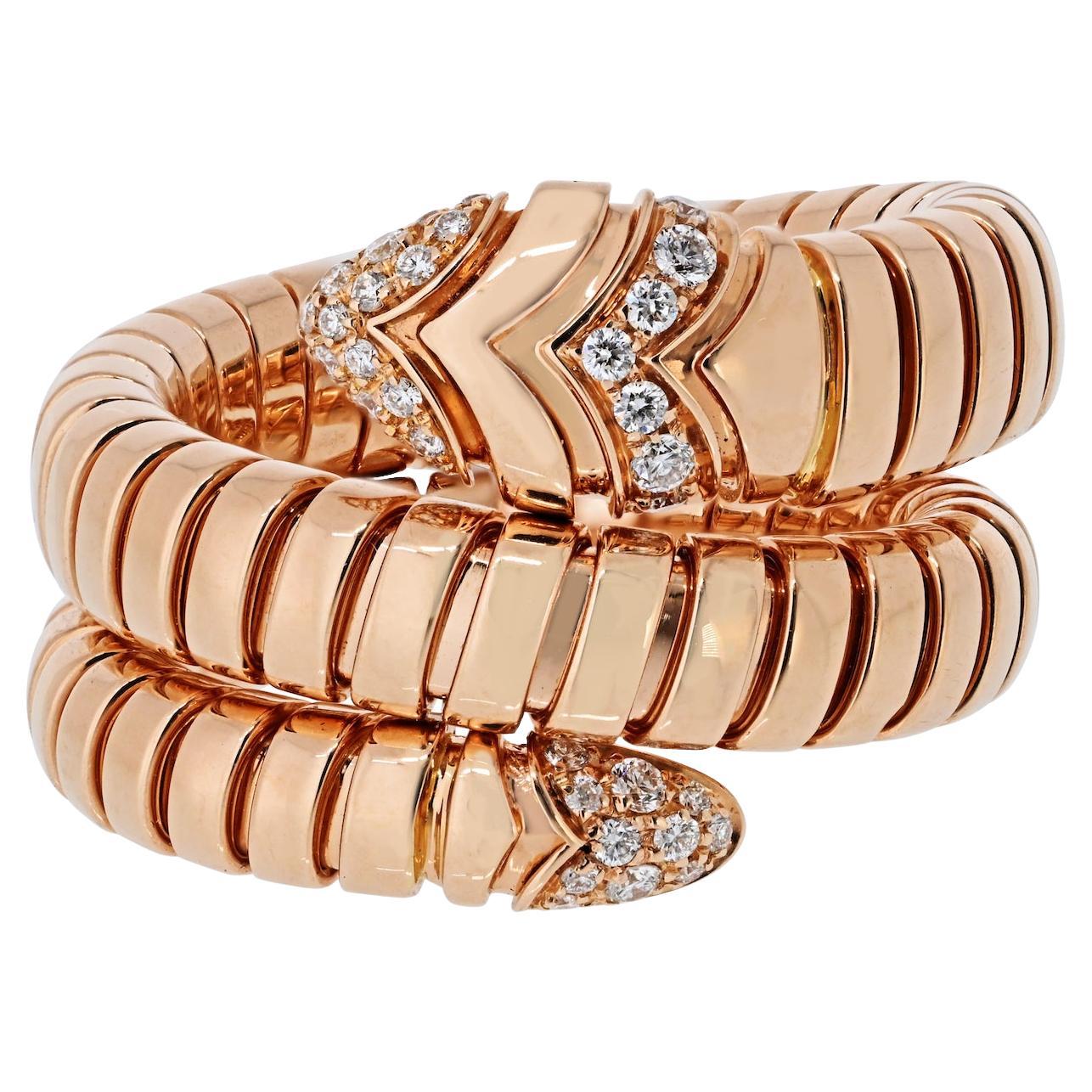 Anello Bvlgari Serpenti L in oro rosa 18 carati con diamanti Tubogas