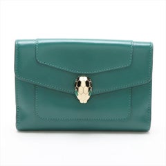 Bvlgari Serpenti Leather Compact Wallet Green x Purple