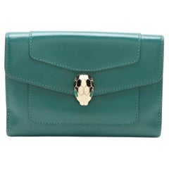 Bvlgari Serpenti Leather Compact Wallet Green x Purple