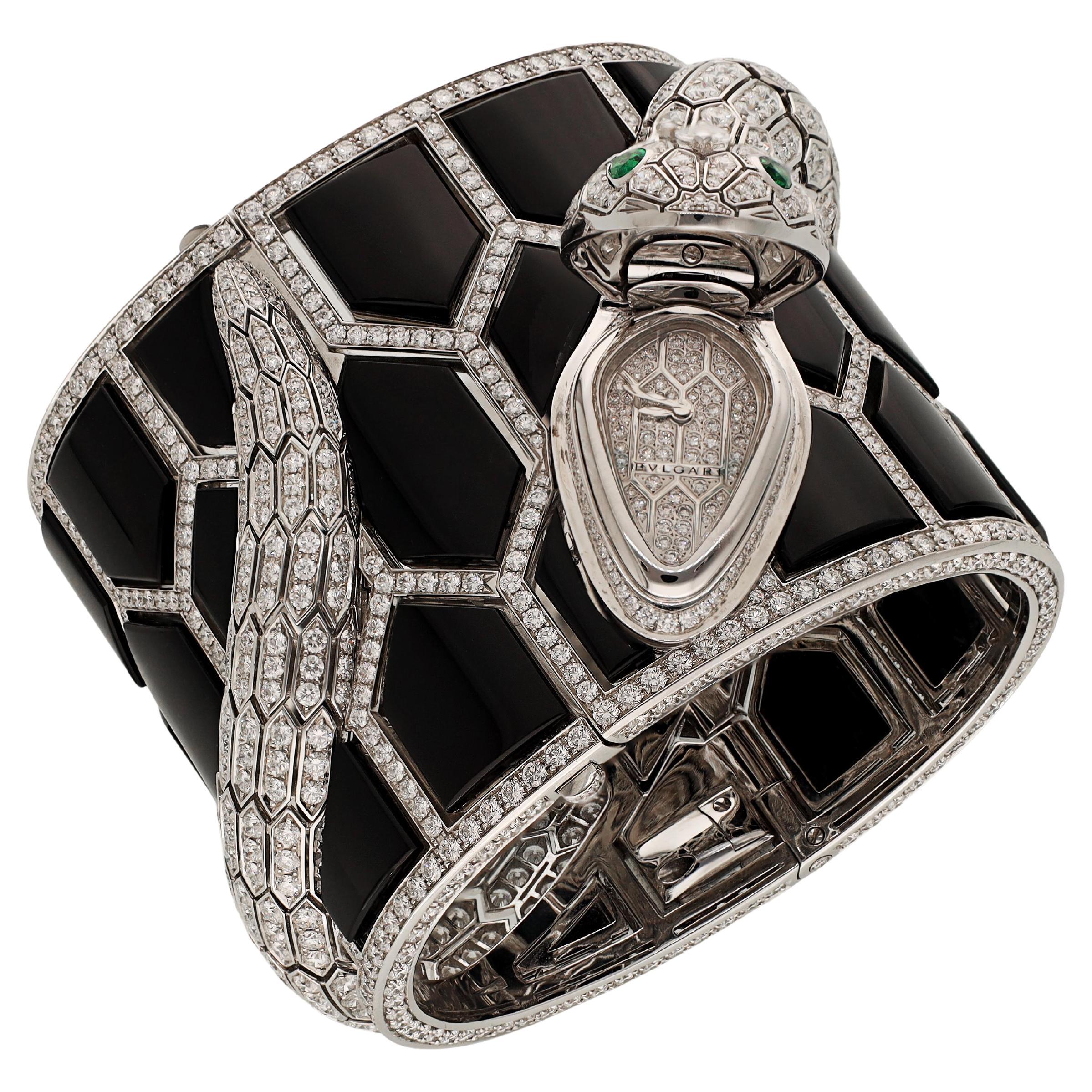 BVLGARI Serpenti Misteriosi Secret Diamond, Onyx and Emerald Cuff-Watch