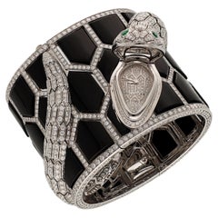 BVLGARI Serpenti Misteriosi Secret Diamond, Onyx and Emerald Cuff-Watch