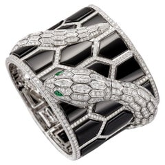 Bvlgari 'Serpenti Misteriosi Secret' Diamond, Onyx and Emerald Cuff-Watch