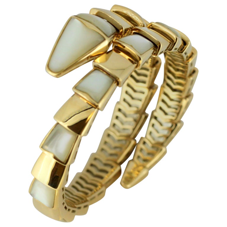 Bvlgari Serpenti Mother of pearl Yellow Gold Wrap Snake Bracelet For Sale at 1stdibs