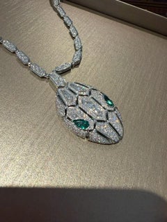 Bvlgari Serpenti Necklace Wide Version, 18K White Gold Diamond Emerald