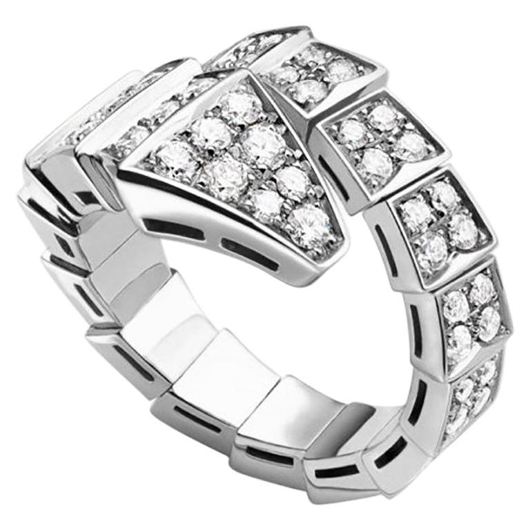 Bvlgari Serpenti One-Coil Ring in 18 Karat White Gold Set with Full Pave Diamond For Sale