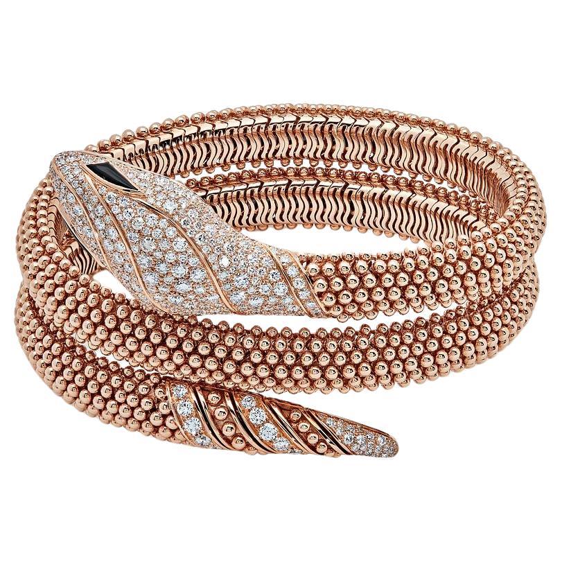 BVLGARI Serpenti Pallini Rose Gold Pave Diamonds Onyx Bracelet 358433 For Sale