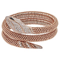 Vintage BVLGARI Serpenti Pallini Rose Gold Pave Diamonds Onyx Bracelet 358433