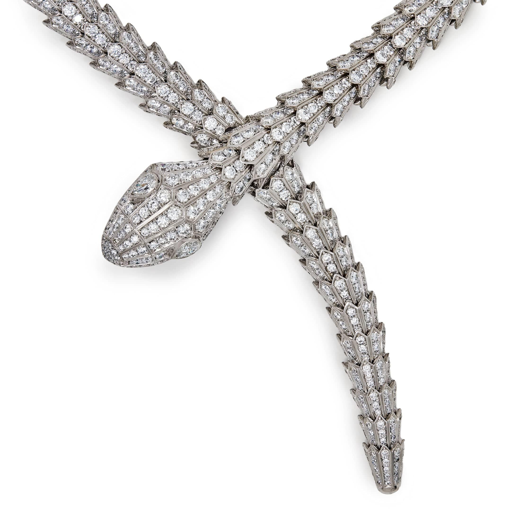 Contemporary Bvlgari Serpenti Pave Diamond Necklace For Sale
