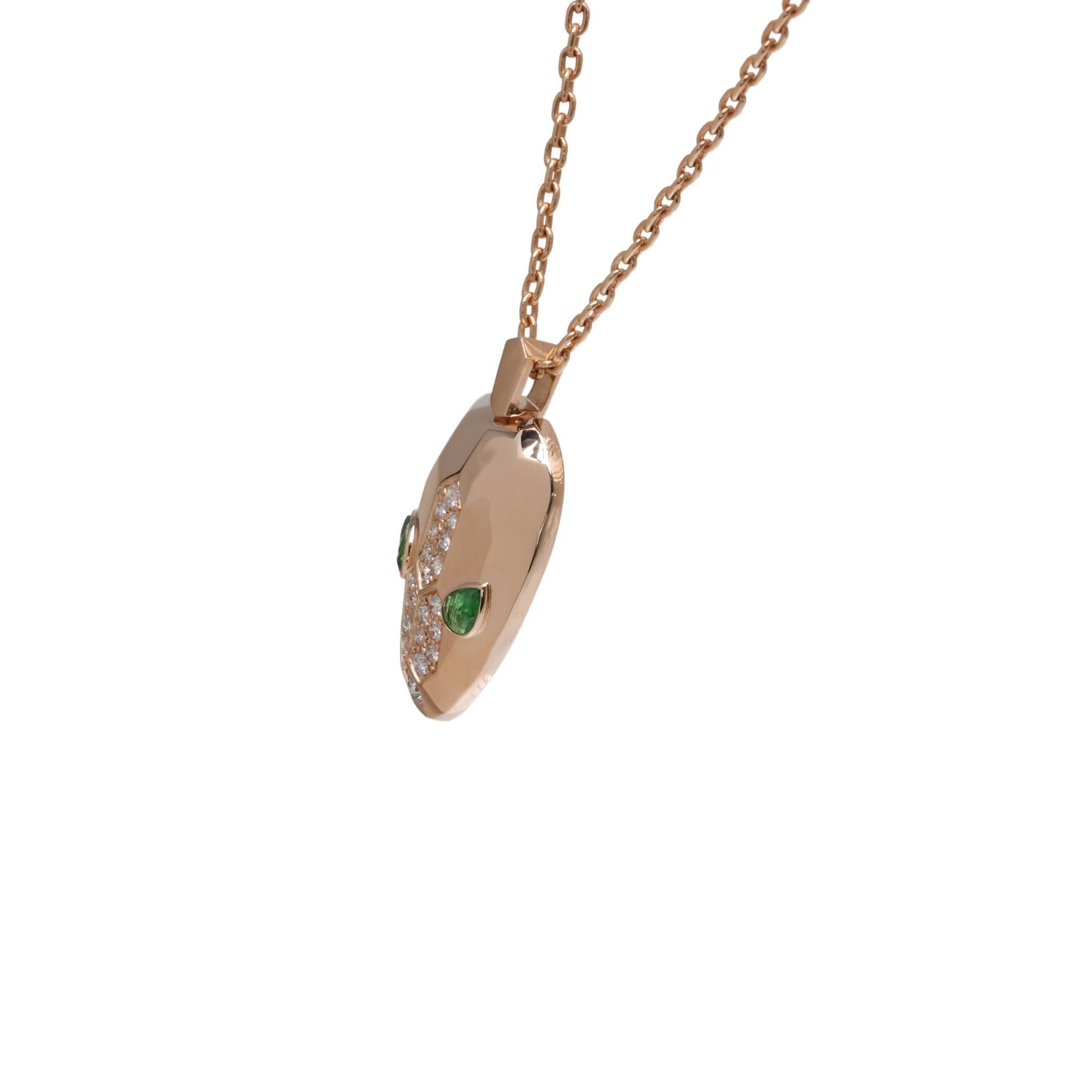 Round Cut Bvlgari Serpenti Diamond and Emerald Pendant in 18 Karat Rose Gold