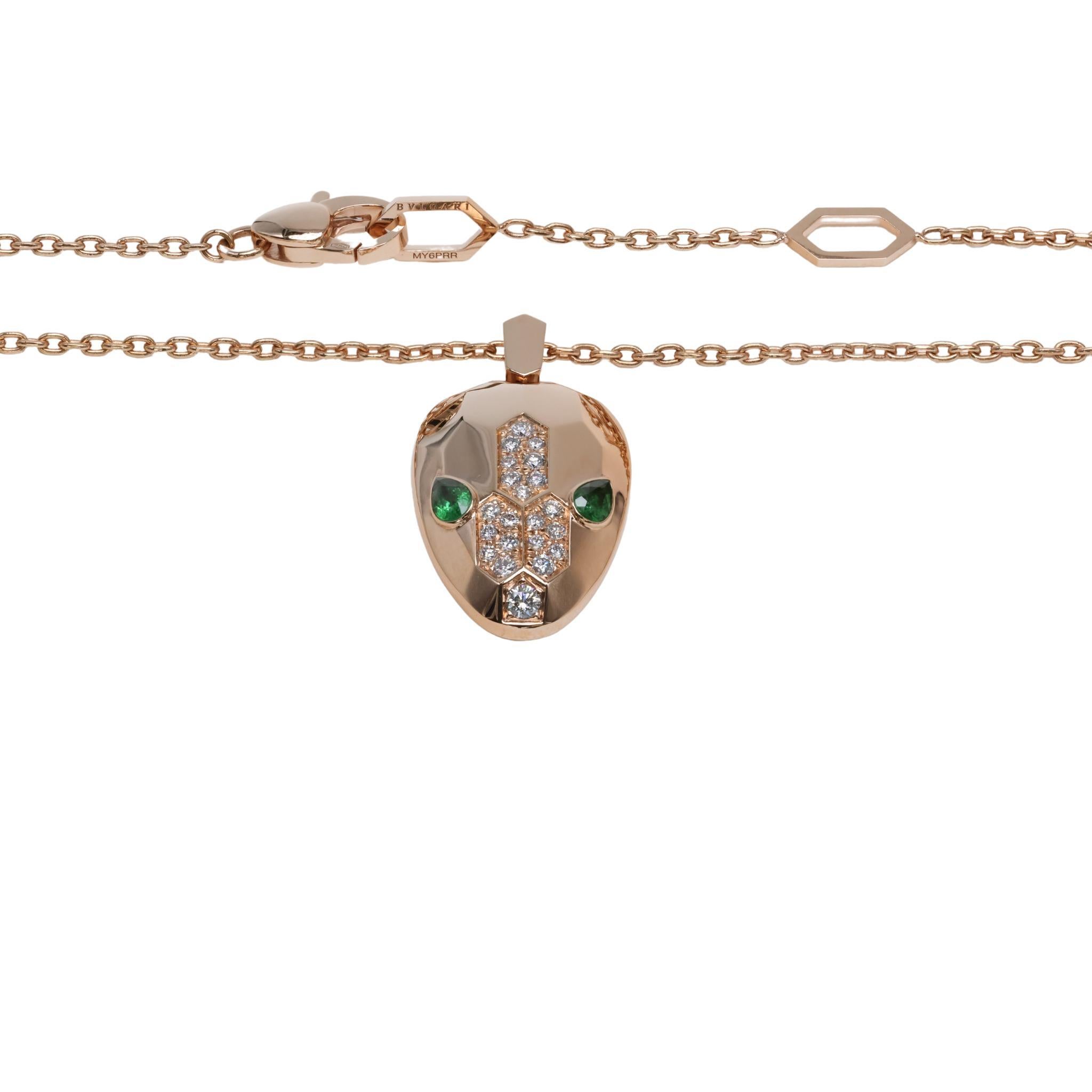 Women's or Men's Bvlgari Serpenti Diamond and Emerald Pendant in 18 Karat Rose Gold