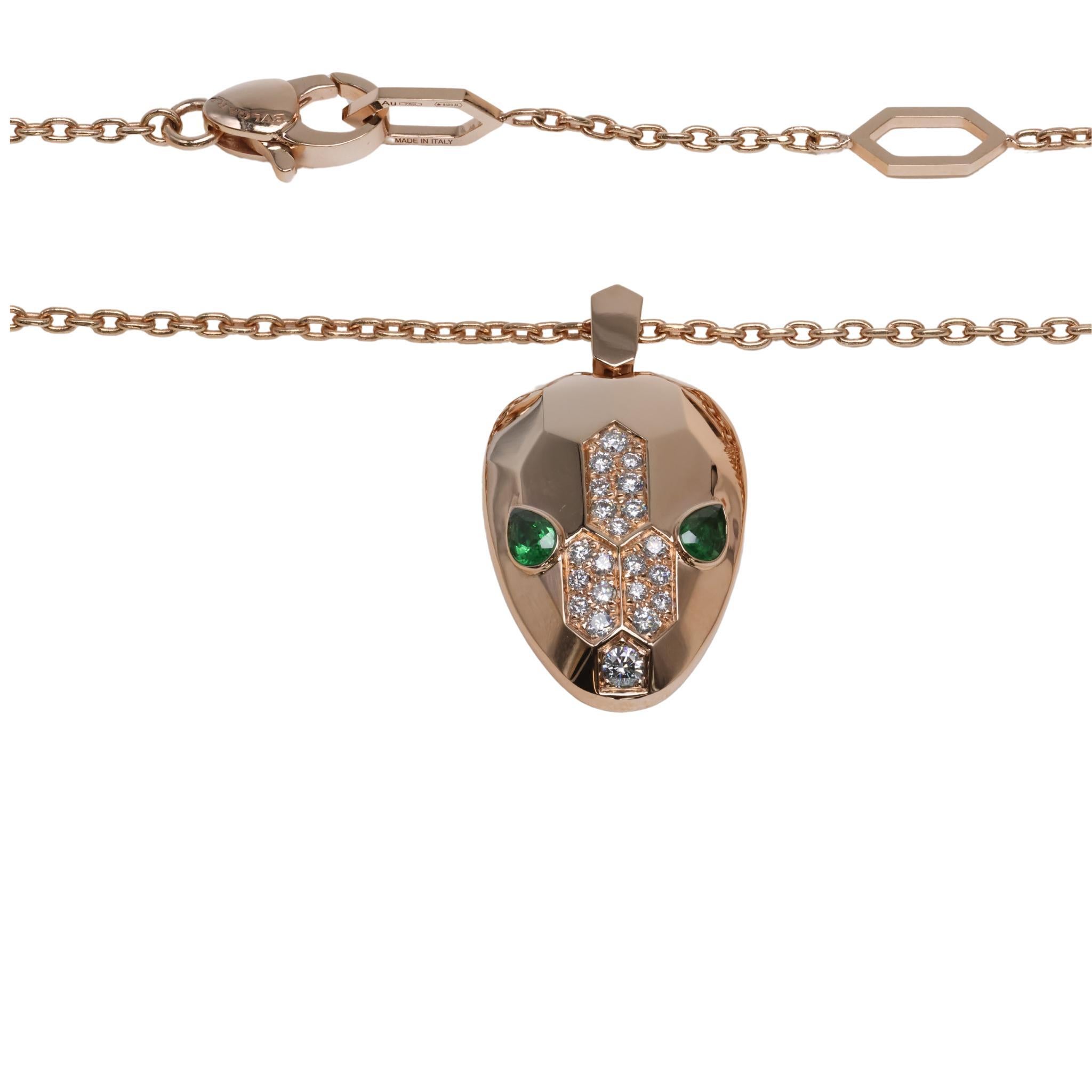 Bvlgari Serpenti Diamond and Emerald Pendant in 18 Karat Rose Gold 1