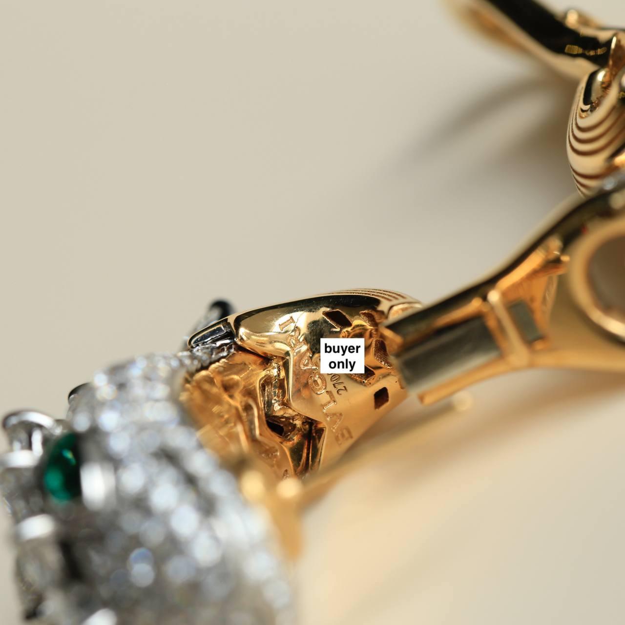 Women's Bvlgari Serpenti Platinum 18k Yellow Gold Diamond Emerald Earrings For Sale