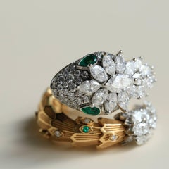 Bvlgari Serpenti Platinum 18k Yellow Gold Diamond Emerald Ring
