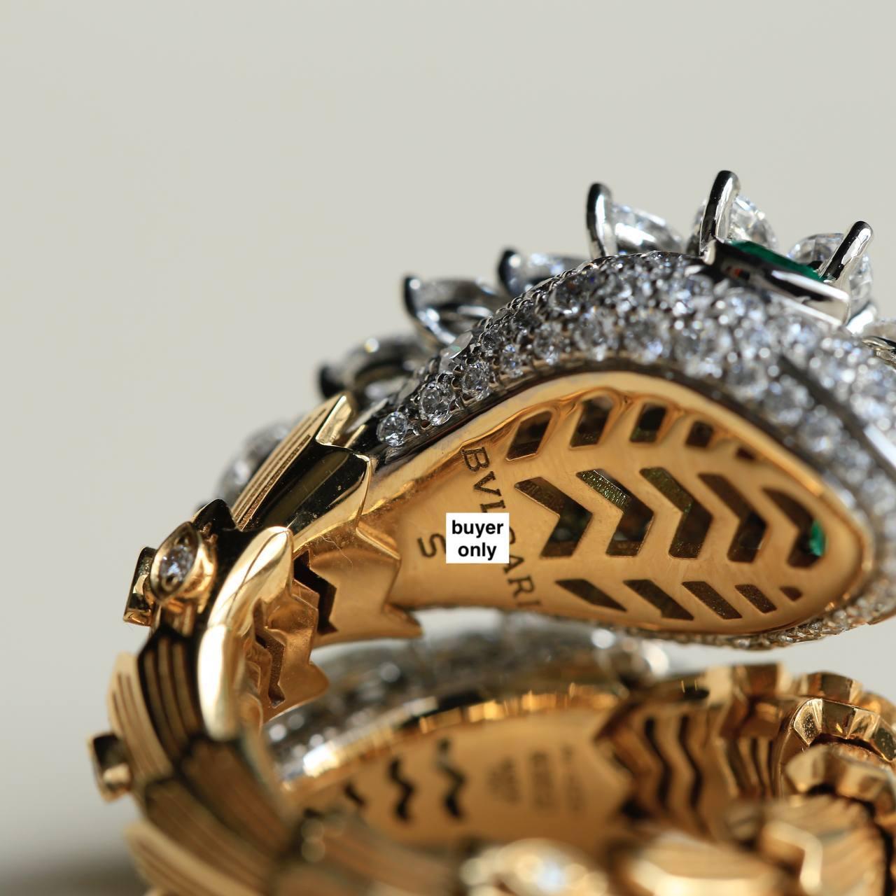 Bvlgari Serpenti Platinum 18k Yellow Gold Diamond Emerald Ring In Excellent Condition In Banbury, GB