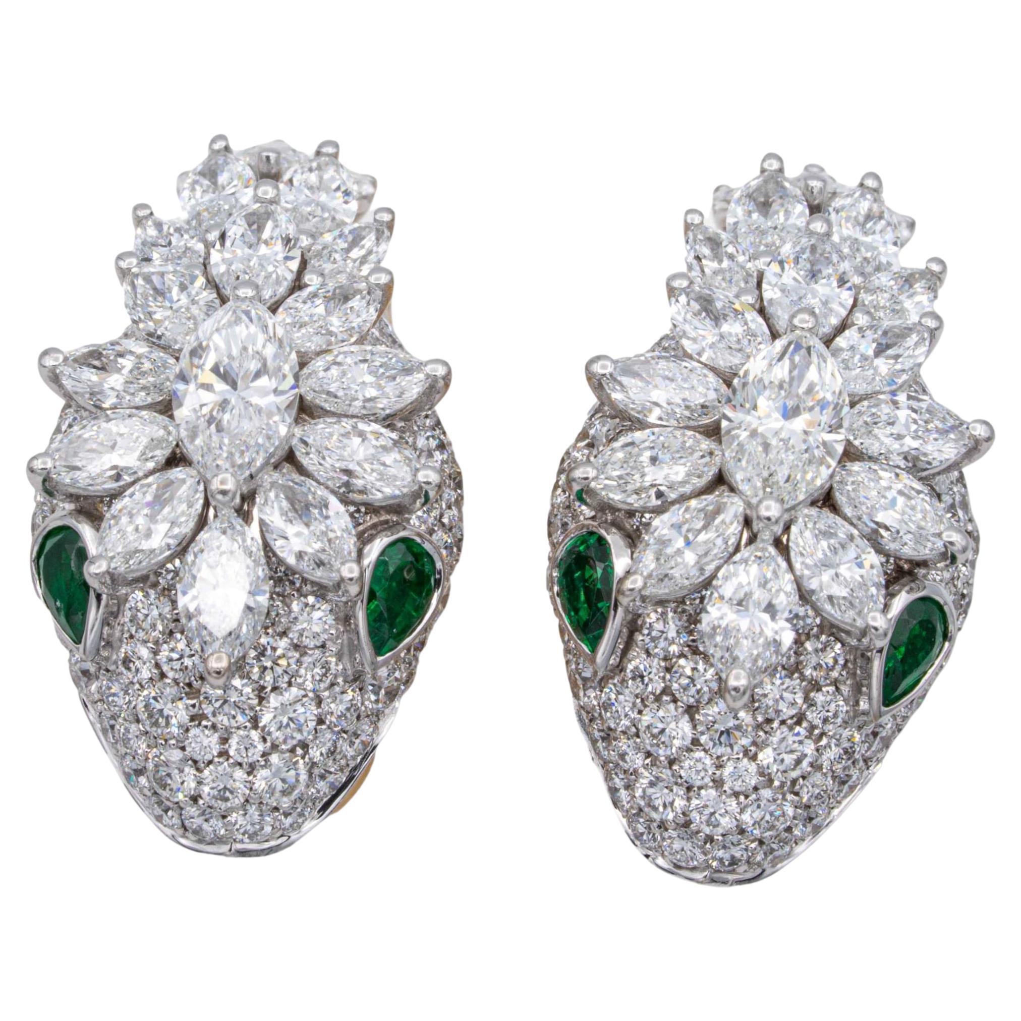 Bvlgari Serpenti Platinum and 18K Yellow Gold Diamond Earrings with Emerald Eyes