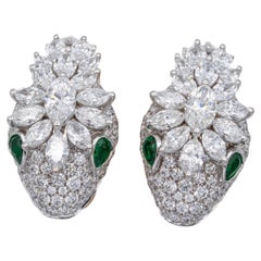 Bvlgari Serpenti Boucles d'oreilles en platine et or jaune 18 carats avec diamants et yeux d'émeraude