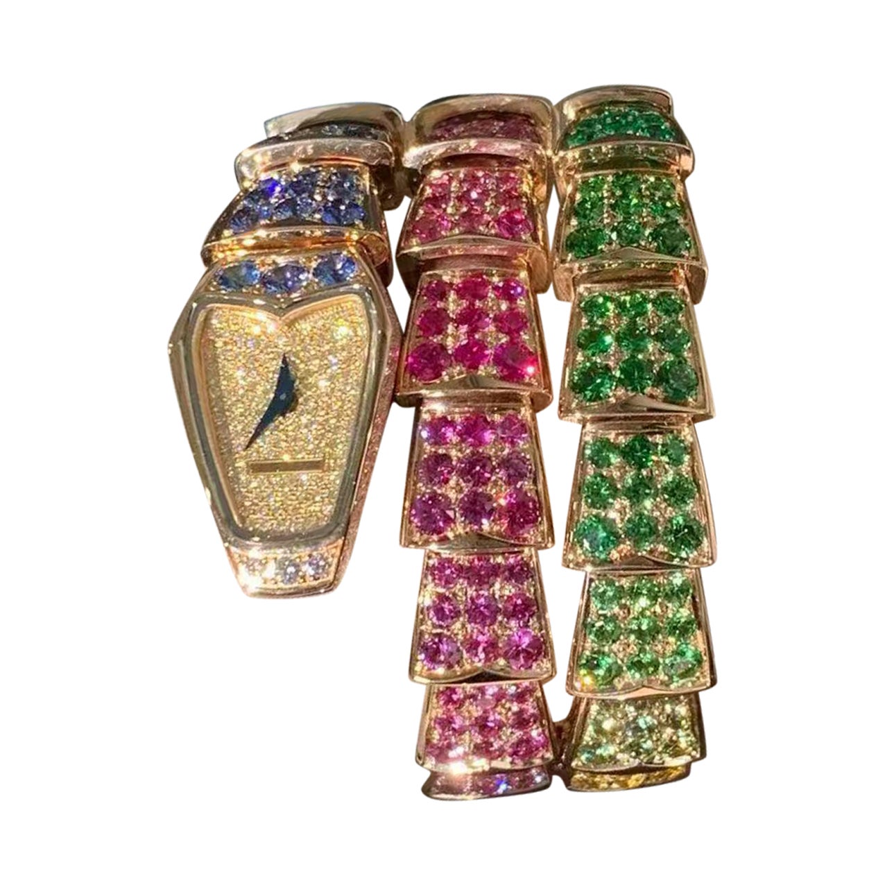 Bvlgari Serpenti Rainbow Watch 18k rose gold 26mm case designed Rainbow gemstone For Sale