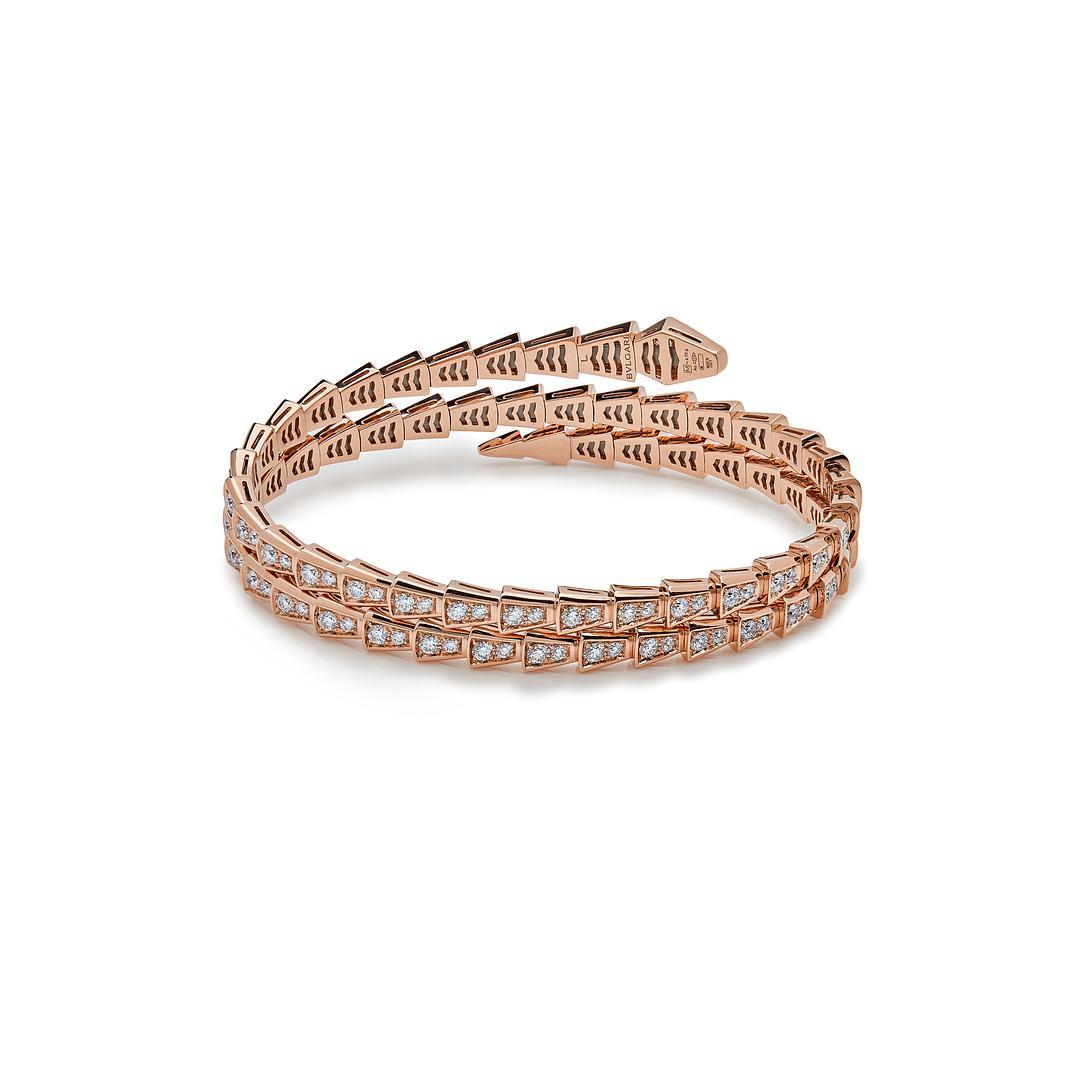Bvlgari Serpenti RG Two-coil Rose Gold Full Pavé  Diamond Bracelet 357270 In New Condition For Sale In New York, NY